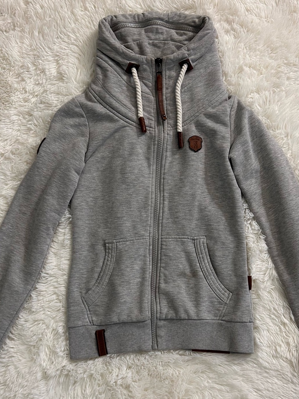 Naketano Heather Gray Zip-Up Hoodie with High Collar